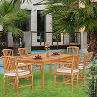 7 Piece Teak Wood Orleans 71" Patio Bistro Dining Set with 6 Arm Chairs