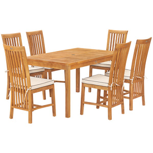7 Piece Teak Wood Balero 55" Bistro Dining Set with 6 Side Chairs