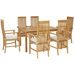 7 Piece Teak Wood West Palm 55" Bistro Dining Set with 6 Arm Chairs