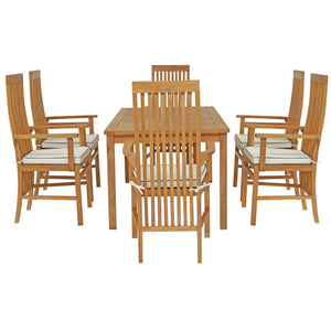 7 Piece Teak Wood West Palm 63" Bistro Dining Set with 6 Arm Chairs