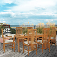7 Piece Teak Wood West Palm 63" Bistro Dining Set with 6 Arm Chairs