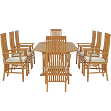 9 Piece Teak Wood West Palm Outdoor Patio Dining Set including Oval Extension Table & 8 Arm Chairs