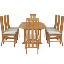 9 Piece Teak Wood West Palm Outdoor Patio Dining Set including Oval Extension Table & 8 Side Chairs