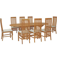 9 Piece Teak Wood West Palm Outdoor Patio Dining Set including Oval Extension Table & 8 Side Chairs
