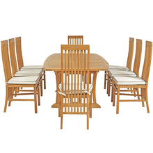 9 Piece Teak Wood West Palm Outdoor Patio Dining Set including Semi-Oval Extension Table & 8 Side Chairs