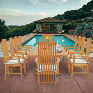 11 Piece Teak Wood West Palm Patio Dining Set including Rectangular Double Extension Table & 10 Arm Chairs