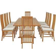 11 Piece Teak Wood West Palm Patio Dining Set including Rectangular Double Extension Table & 10 Side Chairs