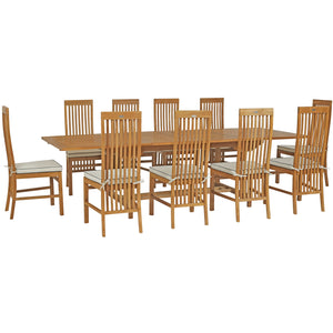 11 Piece Teak Wood West Palm Patio Dining Set including Rectangular Double Extension Table & 10 Side Chairs