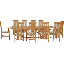 11 Piece Teak Wood West Palm Patio Dining Set including Oval Double Extension Table & 10 Arm Chairs