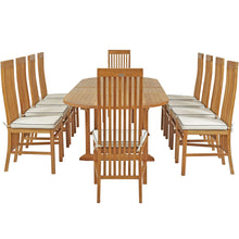 11 Piece Teak Wood West Palm Patio Dining Set including Oval Double Extension Table & 10 Side Chairs