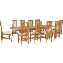 11 Piece Teak Wood West Palm Patio Dining Set including Oval Double Extension Table & 10 Side Chairs