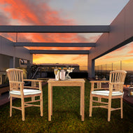 3 Piece Teak Wood Orleans Intimate Bistro Dining Set including 27" Square Table and 2 Arm Chairs