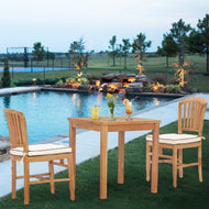 3 Piece Teak Wood Orleans Intimate Bistro Dining Set including 27" Square Table and 2 Side Chairs