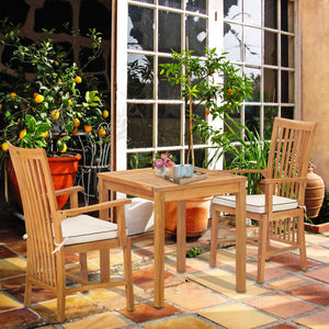 3 Piece Teak Wood Balero Intimate Bistro Dining Set including 27" Table and 2 Arm Chairs