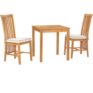 3 Piece Teak Wood Balero Intimate Bistro Dining Set including 27" Table and 2 Side Chairs