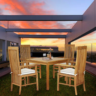 5 Piece Teak Wood West Palm Patio Bistro Dining Set including 35" Table and 4 Arm Chairs