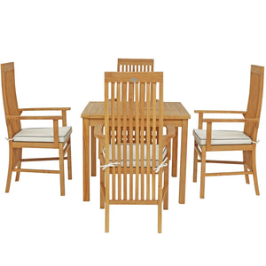 5 Piece Teak Wood West Palm Patio Bistro Dining Set including 35" Table and 4 Arm Chairs