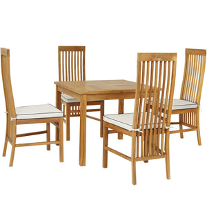 5 Piece Teak Wood West Palm Patio Bistro Dining Set including 35" Table and 4 Side Chairs