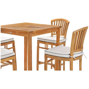 5 Piece Teak Wood Orleans Patio Bistro Bar Set with 35" Square Table & 4 Barstools