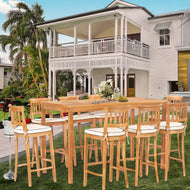 9 Piece Teak Wood Amsterdam 71" Rectangular Bar Set including 8 Barstools - La Place USA Furniture Outlet