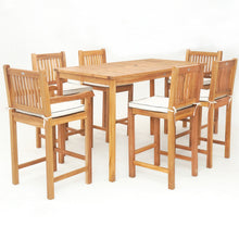 7 Piece Teak Wood Elzas 71" Rectangular Bistro Bar Set including 2 Arm & 4 Side Bar Chairs