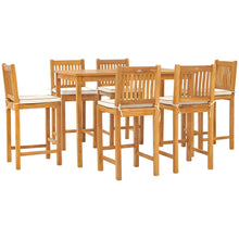 7 Piece Teak Wood Elzas 63" Rectangular Bistro Bar Set including 6 Bar Chairs