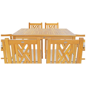 7 Piece Teak Wood Chippendale 55" Rectangular Bistro Bar Set including 2 Arm & 4 Side Bar Chairs