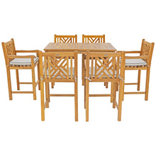 7 Piece Teak Wood Chippendale 55" Rectangular Bistro Bar Set including 6 Bar Chairs with Arms