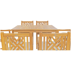 7 Piece Teak Wood Chippendale 55" Rectangular Bistro Bar Set including 6 Bar Chairs with Arms