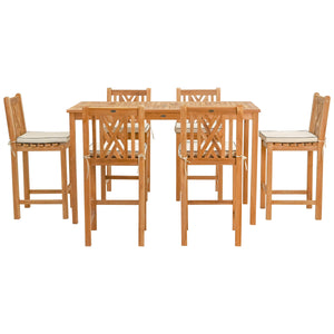7 Piece Teak Wood Chippendale 71" Rectangular Bistro Bar Set including 6 Bar Chairs