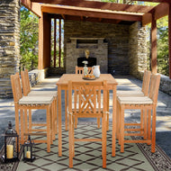 7 Piece Teak Wood Chippendale 71" Rectangular Bistro Bar Set including 6 Bar Chairs - La Place USA Furniture Outlet