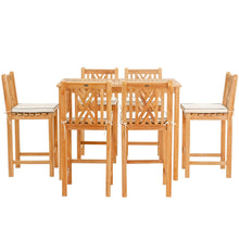 7 Piece Teak Wood Chippendale 55" Rectangular Bistro Bar Set including 6 Bar Chairs