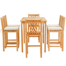 7 Piece Teak Wood Chippendale 55" Rectangular Bistro Bar Set including 6 Bar Chairs