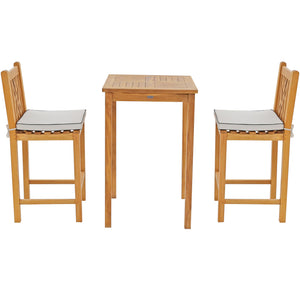 3 Piece Teak Wood Chippendale Intimate Bistro Bar Set with 27" Table and 2 Barstools