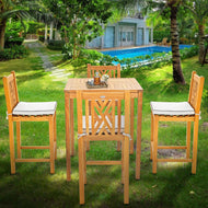 5 Piece Teak Wood Chippendale Bistro Bar Set with 35" Table and 4 Barstools