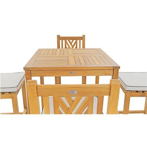5 Piece Teak Wood Chippendale Bistro Bar Set with 35" Table and 4 Barstools