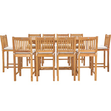 11 Piece Teak Wood Elzas Rectangular Extension Table Bar Dining Set with 10 Barstools