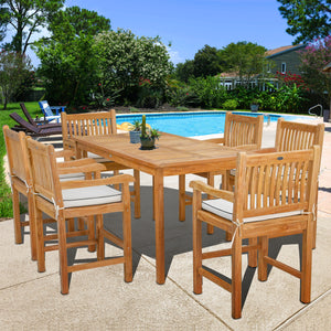 7 Piece Teak Wood Elzas 71" Rectangular Bistro Counter Dining Set including 6 Counter Stools with Arms