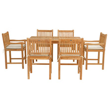 7 Piece Teak Wood Elzas 63" Rectangular Bistro Counter Dining Set including 6 Counter Stools with Arms