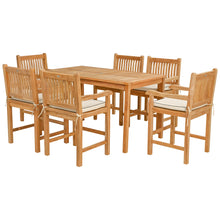 7 Piece Teak Wood Elzas 63" Rectangular Bistro Counter Dining Set including 6 Counter Stools with Arms