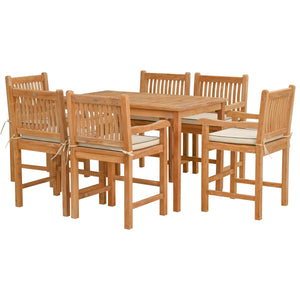 7 Piece Teak Wood Elzas 55" Rectangular Bistro Counter Dining Set including 6 Counter Stools with Arms