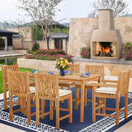 7 Piece Teak Wood Chippendale 63" Rectangular Bistro Counter Dining Set including 2 Arm & 4 Side Counter Stools