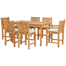 7 Piece Teak Wood Chippendale 63" Rectangular Bistro Counter Dining Set including 2 Arm & 4 Side Counter Stools