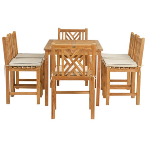 7 Piece Teak Wood Chippendale 63" Rectangular Bistro Counter Dining Set including 2 Arm & 4 Side Counter Stools