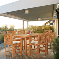 7 Piece Teak Wood Chippendale 63" Rectangular Bistro Counter Dining Set including 6 Counter Stools with Arms