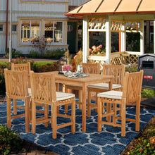 7 Piece Teak Wood Chippendale 55" Rectangular Bistro Counter Dining Set including 6 Counter Stools