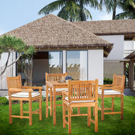 5 Piece Teak Wood Elzas Bistro Counter Dining Set Including 35" Table and 4 Counter Stools w/ Arms