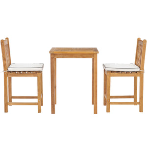 3 Piece Teak Wood Chippendale Bistro Counter Dining Set including 27" Table & 2 Counter Stools