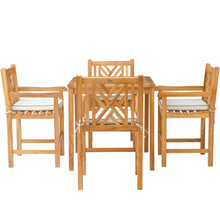 5 Piece Teak Wood Chippendale Bistro Counter Dining Set including 35" Table & 4 Counter Stools w/ Arms