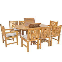 9 Piece Teak Wood Chippendale Dining Set including Round to Oval Extension Table, 2 Arm Chairs & 6 Side Chairs
